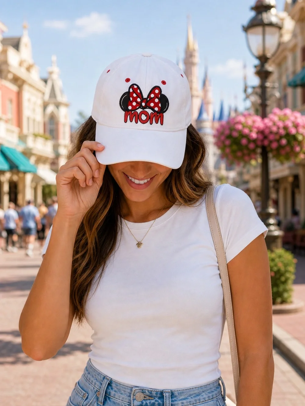 NWT Disney Minnie Mouse OS Mom Hat White Red Polka Dot Bow Disney Adult Park Day
